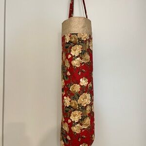 Handmade Cotton Floral  Grocery Storage/Dispenser Red/Gold Made With Love, Joy